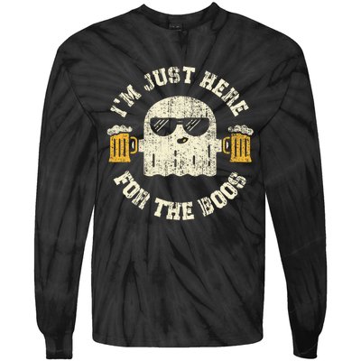 Im Just Here For The Boos Halloween Drinking Party Tie-Dye Long Sleeve Shirt