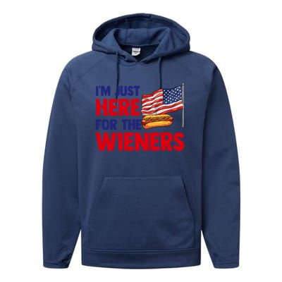 IM Just Here For The Wieners Gift Performance Fleece Hoodie