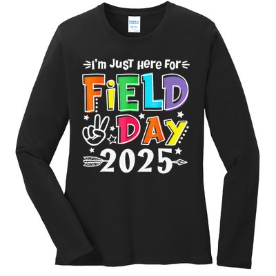 Im Just Here For Field Day 2025 For Teacher Field Day Ladies Long Sleeve Shirt