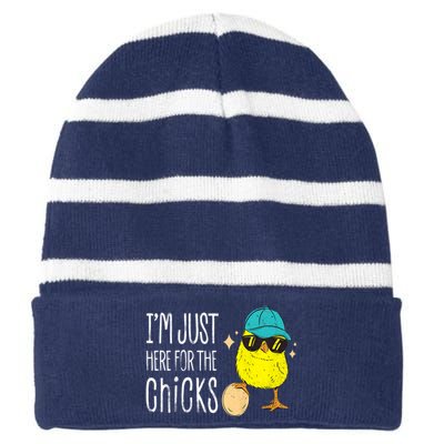 I'm Just Here For The Chicks Cute Striped Beanie with Solid Band