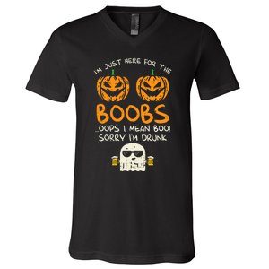 Im Just Here For The Boobs Boos Drunk Ghost Beer Halloween V-Neck T-Shirt