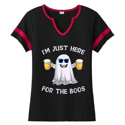 Im Just Here For The Boos Ghost Funny Halloween Beer Lover Ladies Halftime Notch Neck Tee