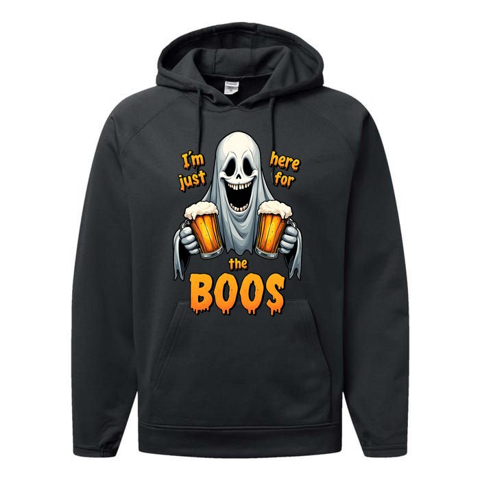 IM Just Here For The Boos Funny Ghost Halloween Drinker Performance Fleece Hoodie