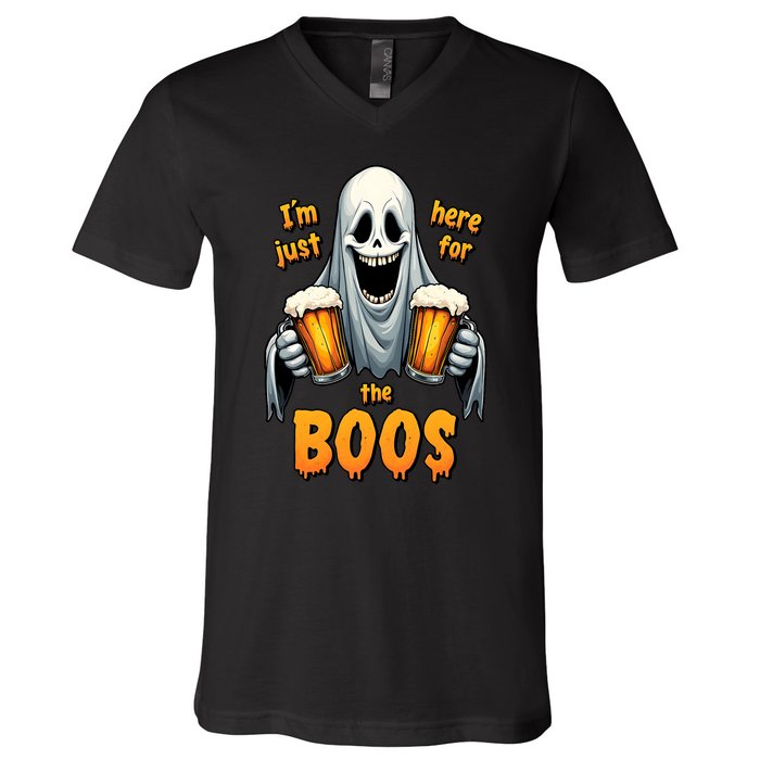 IM Just Here For The Boos Funny Ghost Halloween Drinker V-Neck T-Shirt