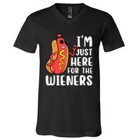 I'm Just Here For The Wieners Funny Hot Dog Foodies Lover V-Neck T-Shirt