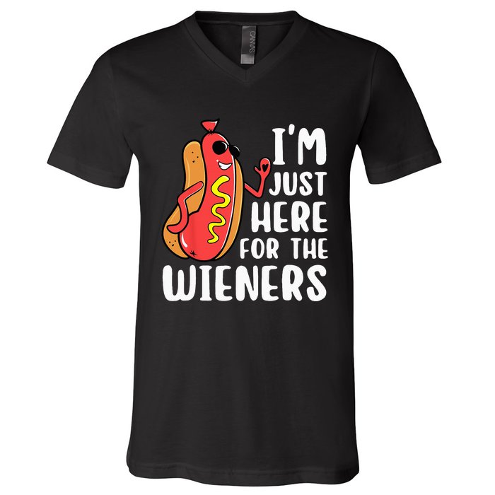 I'm Just Here For The Wieners Funny Hot Dog Foodies Lover V-Neck T-Shirt