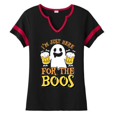 I'm Just Here For The Boos Gift Ghost Booze Gift Halloween Gift Ladies Halftime Notch Neck Tee