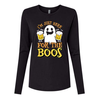 I'm Just Here For The Boos Gift Ghost Booze Gift Halloween Gift Womens Cotton Relaxed Long Sleeve T-Shirt