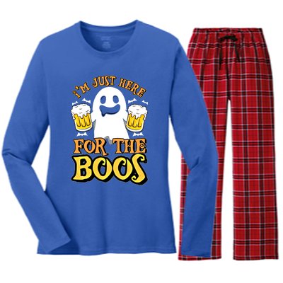 I'm Just Here For The Boos Gift Ghost Booze Gift Halloween Gift Women's Long Sleeve Flannel Pajama Set 