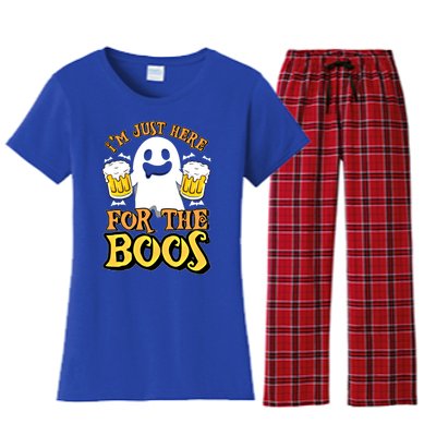 I'm Just Here For The Boos Gift Ghost Booze Gift Halloween Gift Women's Flannel Pajama Set