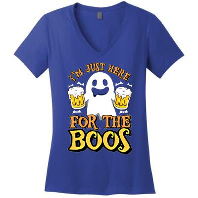 I'm Just Here For The Boos Gift Ghost Booze Gift Halloween Gift Women's V-Neck T-Shirt