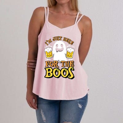 I'm Just Here For The Boos Gift Ghost Booze Gift Halloween Gift Women's Strappy Tank