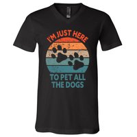 I'm Just Here To Pet All The Dogs Shirt Funny Dog Premium V-Neck T-Shirt