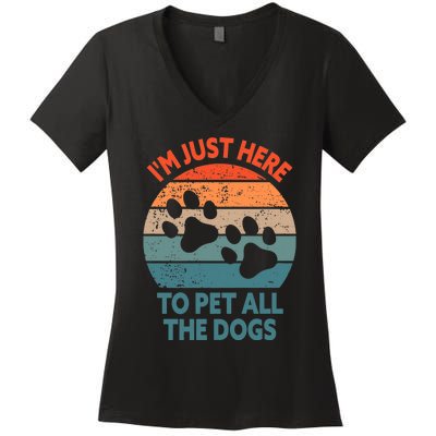 I'm Just Here To Pet All The Dogs Shirt Funny Dog Premium Women's V-Neck T-Shirt