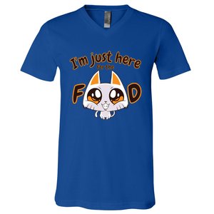 Im Just Here For The Food Funny Cat Humor Sarcastic Gift V-Neck T-Shirt