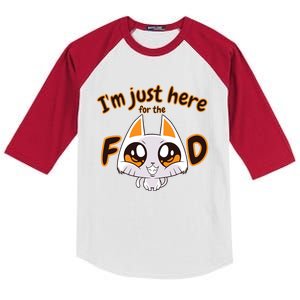 Im Just Here For The Food Funny Cat Humor Sarcastic Gift Kids Colorblock Raglan Jersey