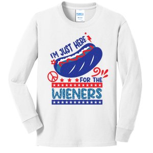 Im Just Here For The Wieners Funny 4th Of July Hot Dog Kids Long Sleeve Shirt