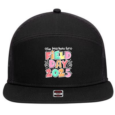 I'm Just Here For Field Day 2025 For  Field Day Orange 7 Panel Mesh Trucker Snapback Hat