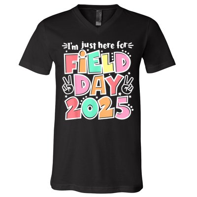I'm Just Here For Field Day 2025 For  Field Day Orange V-Neck T-Shirt