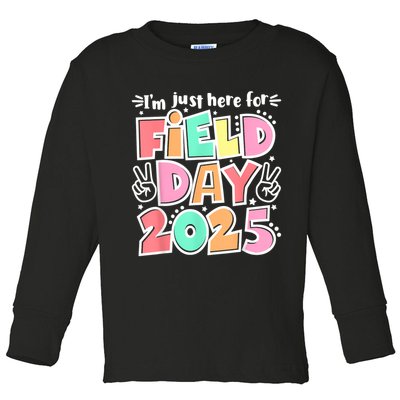 I'm Just Here For Field Day 2025 For  Field Day Orange Toddler Long Sleeve Shirt