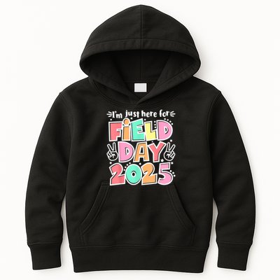 I'm Just Here For Field Day 2025 For  Field Day Orange Kids Hoodie