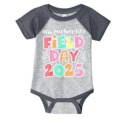 I'm Just Here For Field Day 2025 For  Field Day Orange Infant Baby Jersey Bodysuit