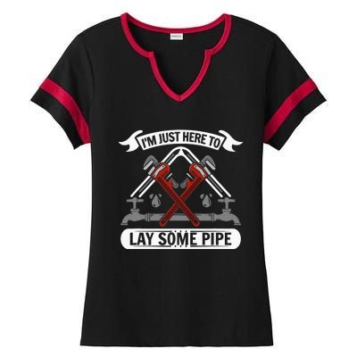 I'm just here to lay some Pipe Tradesman plumbing Ladies Halftime Notch Neck Tee