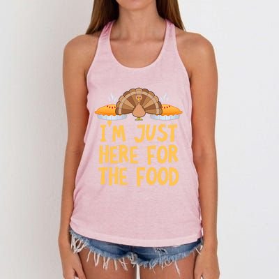 Im Just Here For The Food Funny Turkey Pumpkin Pie Holiday Cool Gift Women's Knotted Racerback Tank