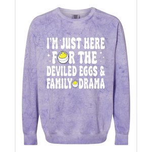 IM Just Here For The Deviled Eggs And Family Drama Funny Thanksgiving Colorblast Crewneck Sweatshirt