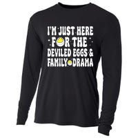 IM Just Here For The Deviled Eggs And Family Drama Funny Thanksgiving Cooling Performance Long Sleeve Crew