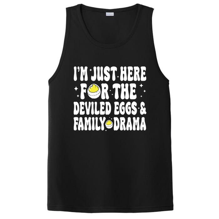 IM Just Here For The Deviled Eggs And Family Drama Funny Thanksgiving PosiCharge Competitor Tank