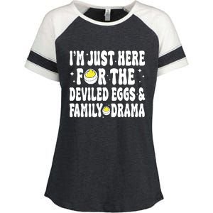 IM Just Here For The Deviled Eggs And Family Drama Funny Thanksgiving Enza Ladies Jersey Colorblock Tee