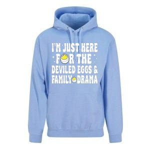 IM Just Here For The Deviled Eggs And Family Drama Funny Thanksgiving Unisex Surf Hoodie