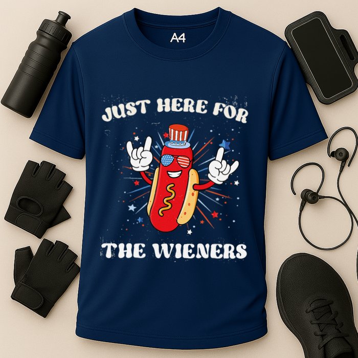 IM Just Here For The Wieners Funny Fourth Of July Hot Dog Cooling Performance Crew T-Shirt