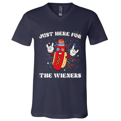 IM Just Here For The Wieners Funny Fourth Of July Hot Dog V-Neck T-Shirt