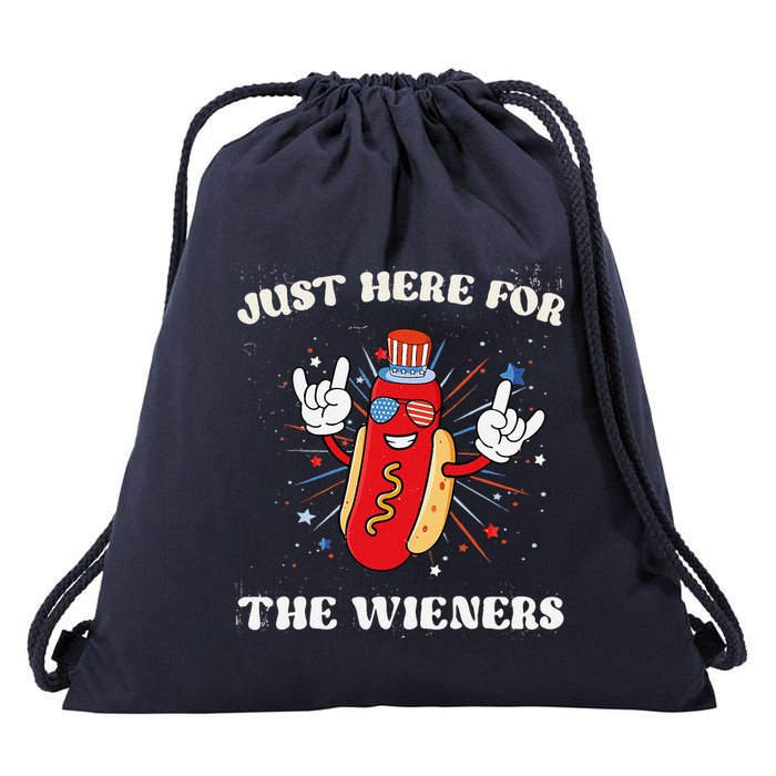 IM Just Here For The Wieners Funny Fourth Of July Hot Dog Drawstring Bag