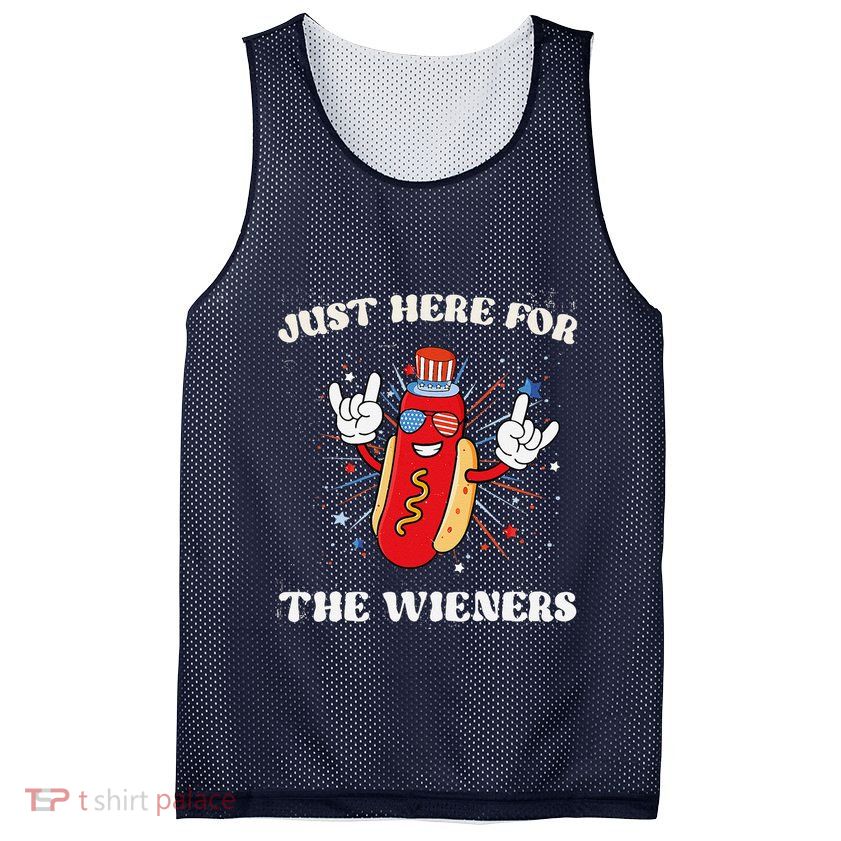 IM Just Here For The Wieners Funny Fourth Of July Hot Dog Mesh Reversible Basketball Jersey Tank