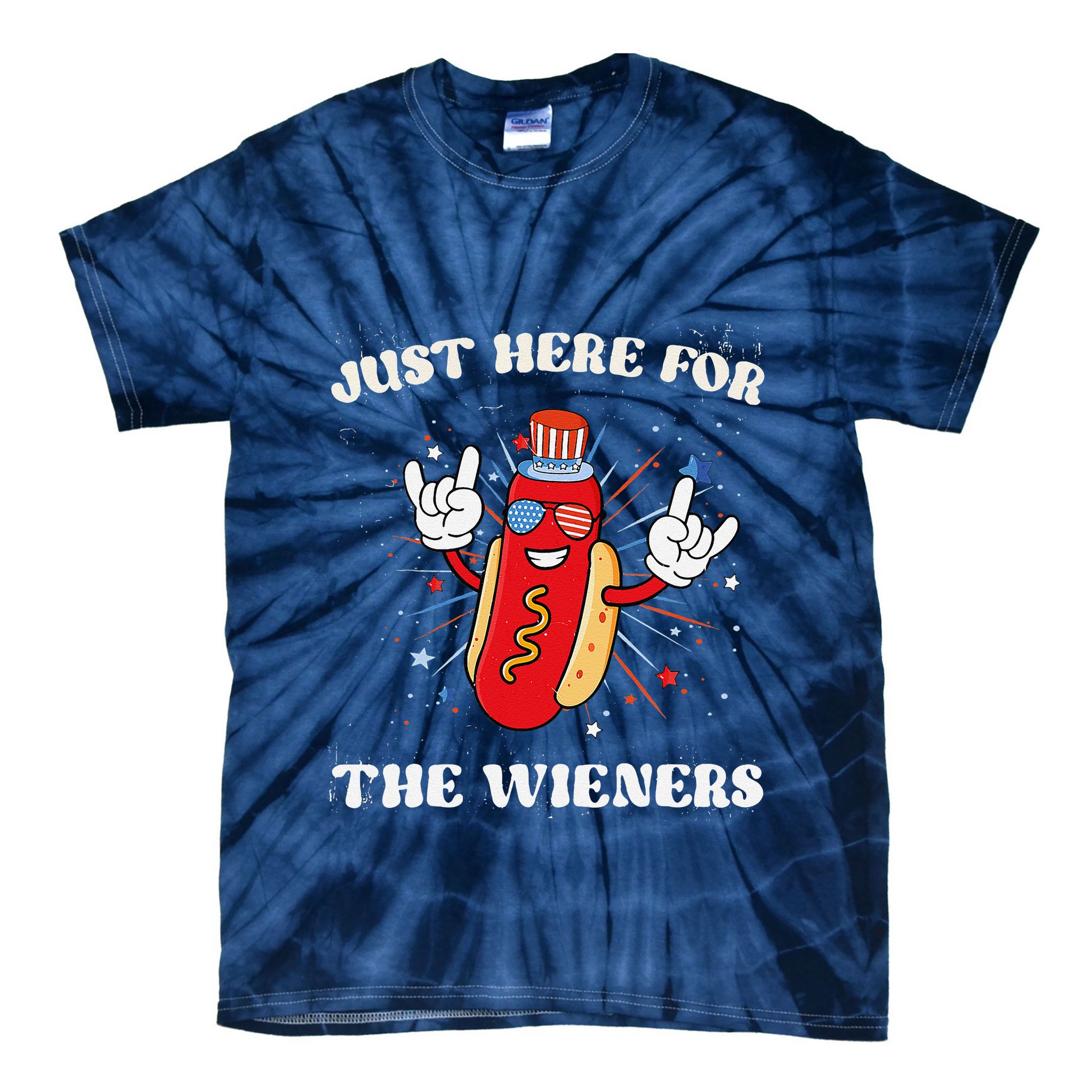 IM Just Here For The Wieners Funny Fourth Of July Hot Dog Tie-Dye T-Shirt