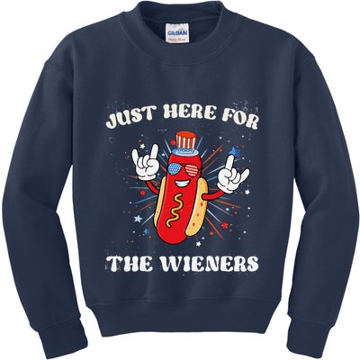 IM Just Here For The Wieners Funny Fourth Of July Hot Dog Kids Sweatshirt
