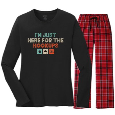 IM Just Here For The Hookups Funny Camp Rv Camper Camping Women's Long Sleeve Flannel Pajama Set 