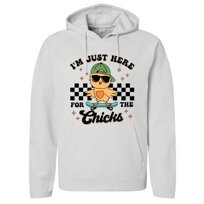 Im Just Here For The Chicks Cute Easter Performance Fleece Hoodie