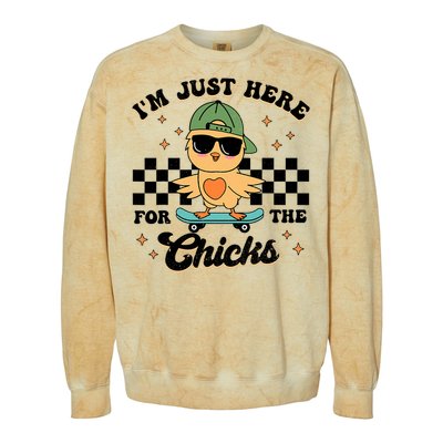 Im Just Here For The Chicks Cute Easter Colorblast Crewneck Sweatshirt