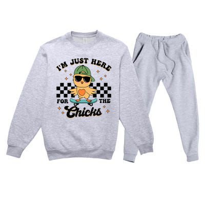 Im Just Here For The Chicks Cute Easter Premium Crewneck Sweatsuit Set