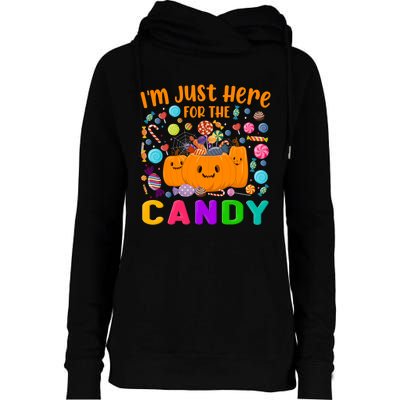 IM Just Here For The Candy Funny Halloween Candy Party Womens Funnel Neck Pullover Hood