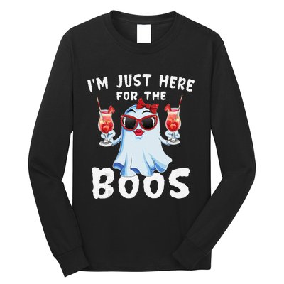 IM Just Here For The Boos Funny Halloween Gift Women Ghost Long Sleeve Shirt