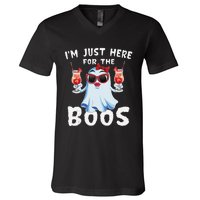 IM Just Here For The Boos Funny Halloween Gift Women Ghost V-Neck T-Shirt