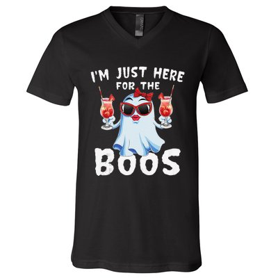 IM Just Here For The Boos Funny Halloween Gift Women Ghost V-Neck T-Shirt