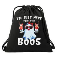 IM Just Here For The Boos Funny Halloween Gift Women Ghost Drawstring Bag