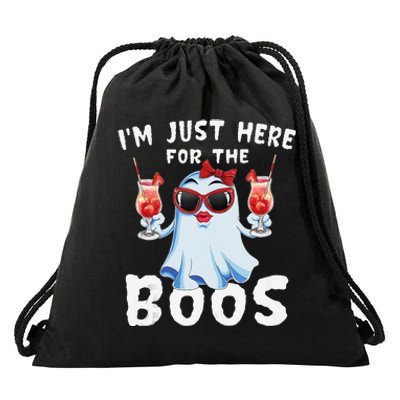 IM Just Here For The Boos Funny Halloween Gift Women Ghost Drawstring Bag