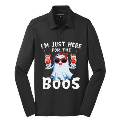 IM Just Here For The Boos Funny Halloween Gift Women Ghost Silk Touch Performance Long Sleeve Polo